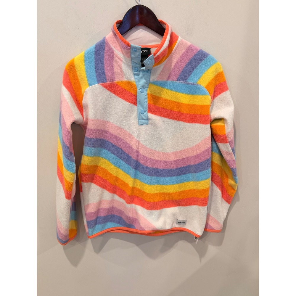 Burton Kids L KD Spark Fleece Anorak Rainbow Wave Snap Pullover nwot